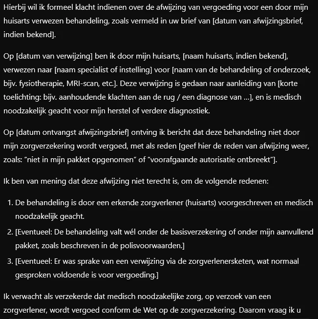 Het resultaat: een complete klachtenbrief